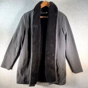 L.L. Bean Cardigan Sweater Women's Small Black Sherpa Fleece Lined Open‎ Front